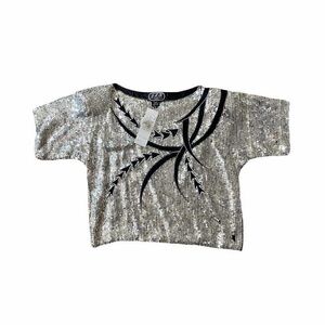 Vintage Silk Sequin Beaded Party Top - Size L